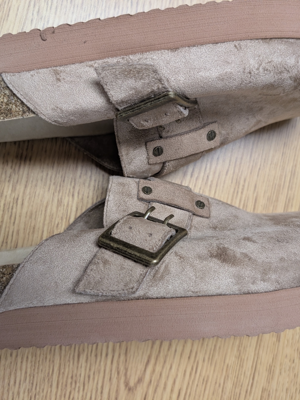 American Eagle Outfitters Taupe Suede Buckle Clogs - Picture 4 of 7